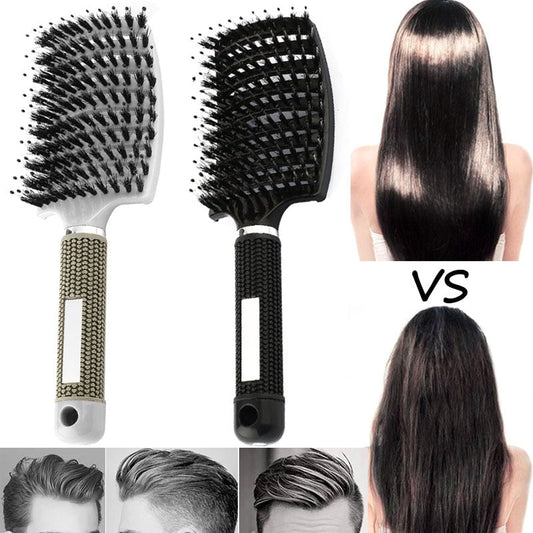 Curved Boar Bristle Hair Brush Professional Tool for Hair Styling Drying Use On Long Short Wet or Dry Hair for Women Men