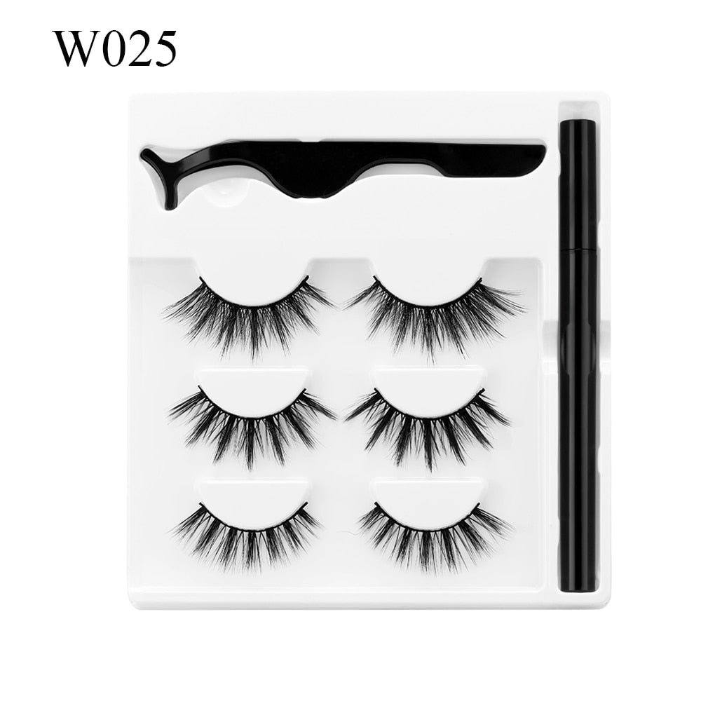 3 Pairs Self Adhesive False Eyelashes Eyeliner Kit a Liquid Eyeliner Non Magnetic Lashes No Glue Needed Eye Makeup Tools