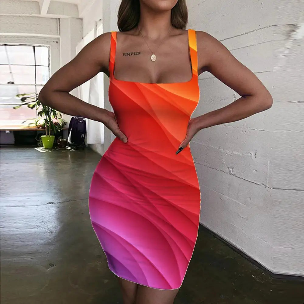 qgtao  Pigment Dress Women Graffiti Ladies Dresses Rose Pink Bodycon Dress Street Sundress Womens Clothing Party Vintage Beach