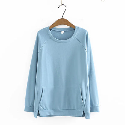 qgtao Plus Size T-Shirt For Women XL-4XL Long Sleeve Round Neck With Split On BothSides Solid Color Large Size Simplicity Tops Autumn