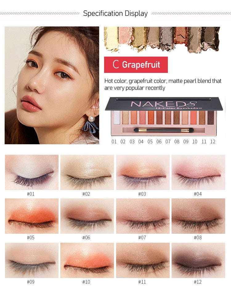 Branded Cosmetic 12 Color Glitter Shimmer Matte Eye Shadow Palette High Quality Professional Makeup Gift to Girlfriend