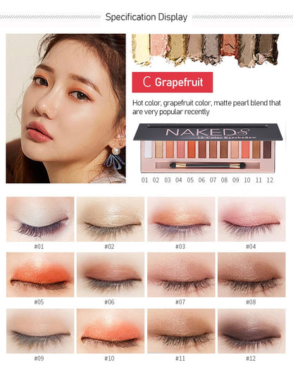 Branded Cosmetic 12 Color Glitter Shimmer Matte Eye Shadow Palette High Quality Professional Makeup Gift to Girlfriend