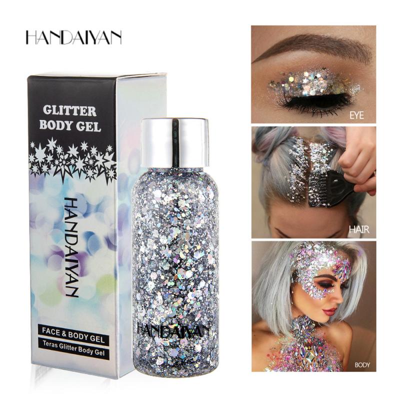 HANDAIYAN Teras Glitter Body Gel Cream Body Hair Face Eye Glitter Flash Heart Palette Sequins Pigment Cream Festival Decor TSLM2