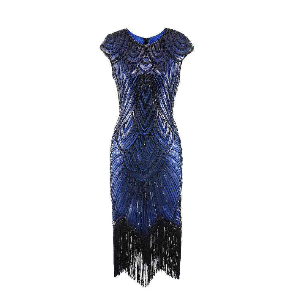 qgtao Vintage 1920s Flapper Great Gatsby Dress O-Neck Cap Sleeve Sequin Fringe Party Midi Dress Vestidos Verano 2019 Summer Dress