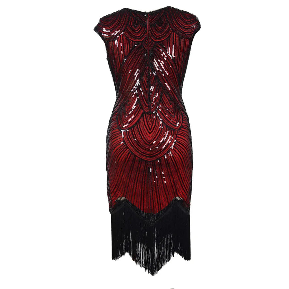 qgtao Vintage 1920s Flapper Great Gatsby Dress O-Neck Cap Sleeve Sequin Fringe Party Midi Dress Vestidos Verano 2019 Summer Dress