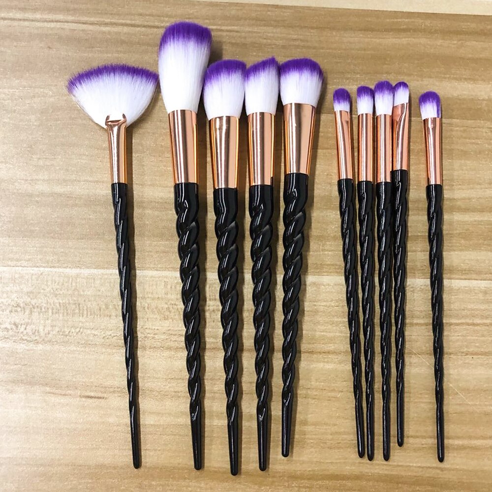 NEW BLACK+RED 10PCS/SET Spiral Design Plastic Handle Beauty Makeup Brushes Cosmetic Foundation Powder Blush Make Up Brush Tool