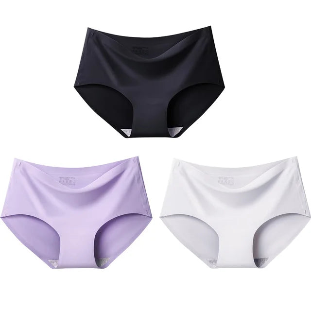 qgtao 3PCS Women's Panties Ice Silk Underwear Sexy Seamless Lingerie For Women Mid Rise Female Lingerie Briefs Traceless Underpants