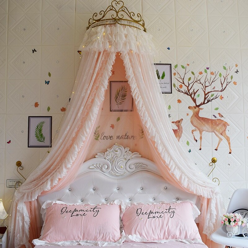 Princess Lace Bed Valance Curtain Bedside Mosquito Net Home Bedroom Decoration Baby Kids Dome Tent Wedding Room Canopy Bedcover