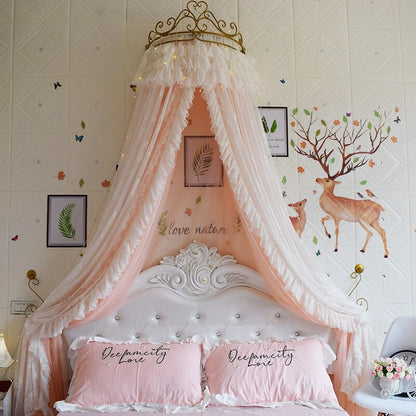 Princess Lace Bed Valance Curtain Bedside Mosquito Net Home Bedroom Decoration Baby Kids Dome Tent Wedding Room Canopy Bedcover