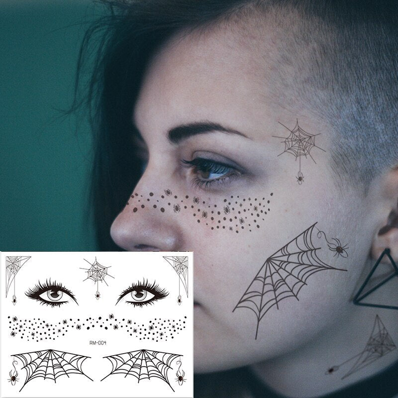 Halloween Face Temporary Tattoo Sticker Festival Party Body Makeup Stickers moon spider scar fake tattoo for woman men girls boy