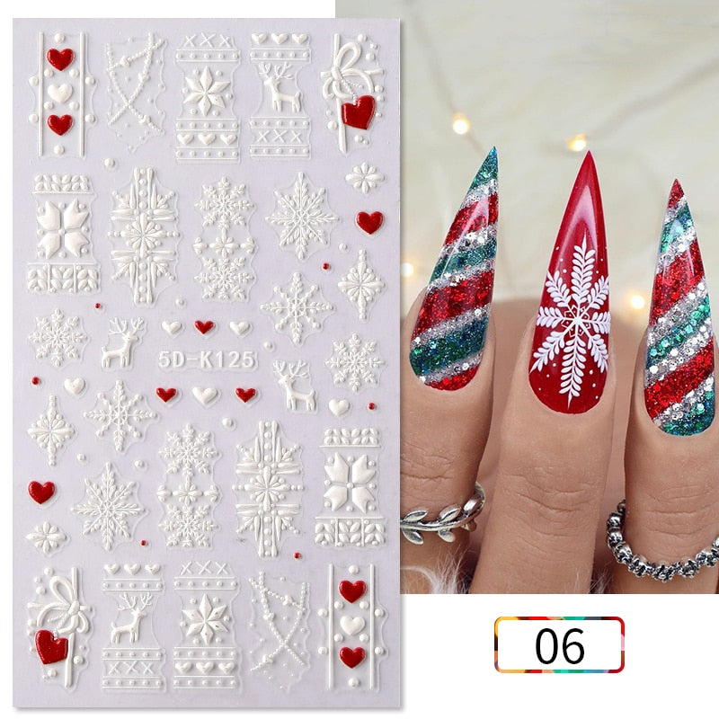 1 Sheet Embossed Snowflakes 5D Nail Stickers Decal Winter Christmas Nail Art Decoration Manicure Butterfly Nail Stickers Design