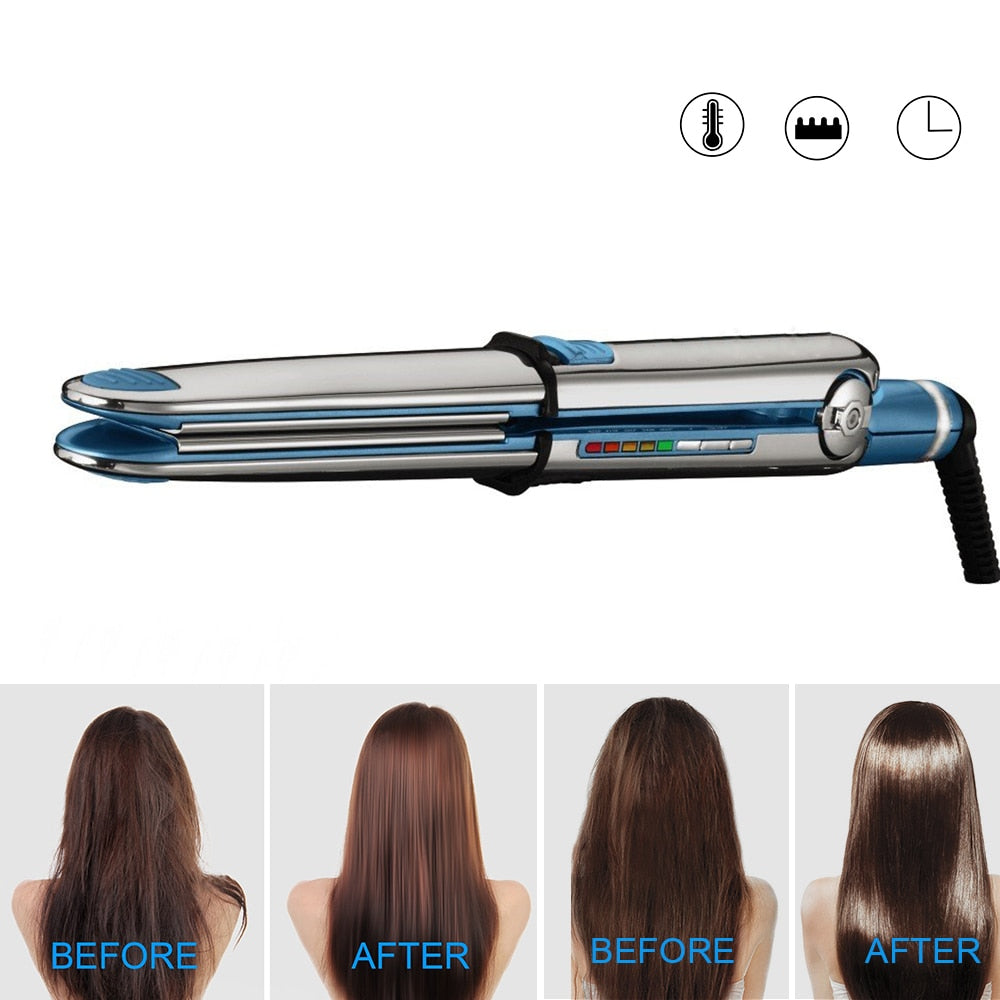 Ceramic Hair Straightener Flat Iron Straightens &amp; Curls Hair Styler Styling Tool Tourmaline 2-in-1 Curling Straightening Iron