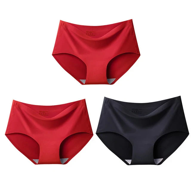 qgtao 3PCS Women's Panties Ice Silk Underwear Sexy Seamless Lingerie For Women Mid Rise Female Lingerie Briefs Traceless Underpants