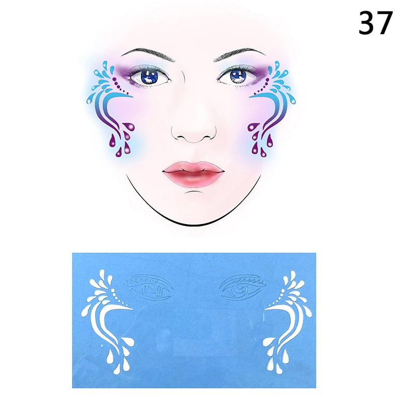 qgtao   New Eye Body Paint DIY Design Halloween Christmas Party Soft Face Paint Stencil Reusable Template Tattoo Painting Makeup Tool