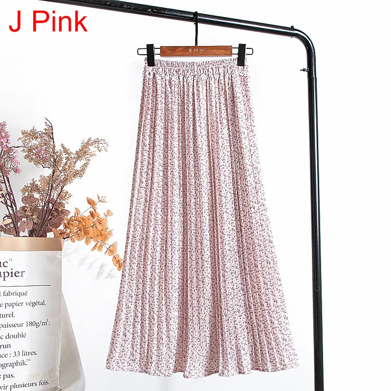 qgtao Skirts Womens 2024 High Waist Floral Print Mid Calf Long Pleated Skirt Women Summer Vintage Elegant Chiffon Midi Skirt