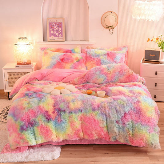 Yeknu - Super Shaggy Coral Fleece Warm Cozy Princess Bedding Set Mink Velvet Quilt/Duvet Cover Set Bed Comforter Blanket Pillowcases