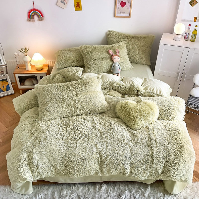 Yeknu - Super Shaggy Coral Fleece Warm Cozy Princess Bedding Set Mink Velvet Quilt/Duvet Cover Set Bed Comforter Blanket Pillowcases