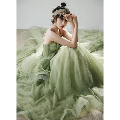 Grass light Green long sweat elegant small training lady girl women princess banquet party ball prom dress gown free shipping