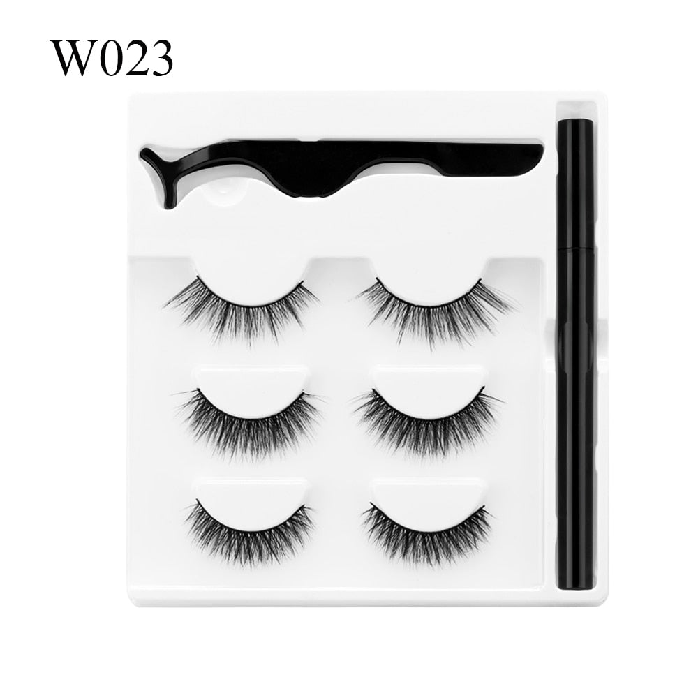 3 Pairs Self Adhesive False Eyelashes Eyeliner Kit a Liquid Eyeliner Non Magnetic Lashes No Glue Needed Eye Makeup Tools