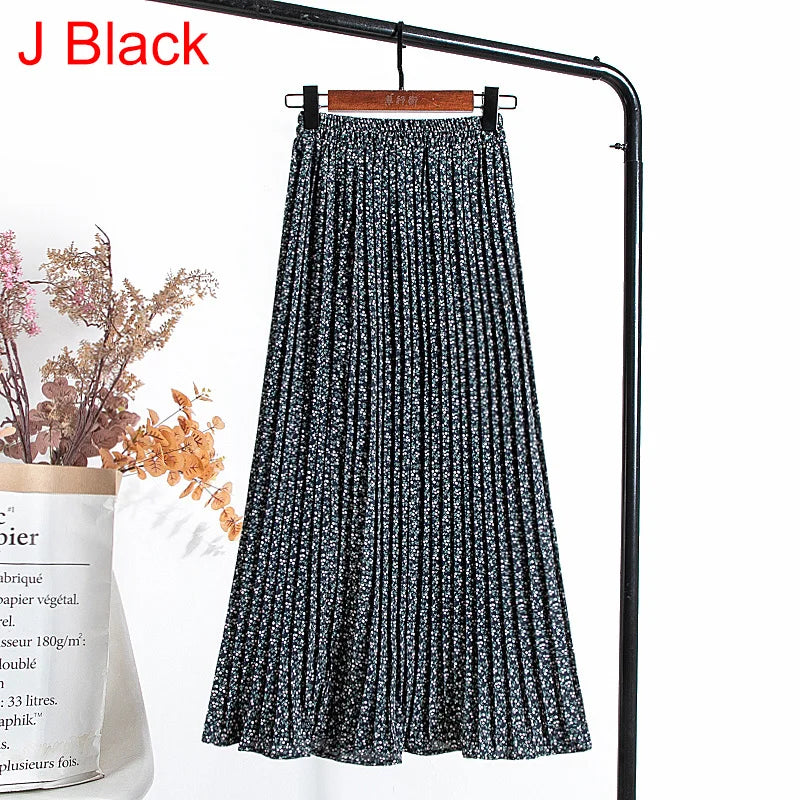 qgtao Skirts Womens 2024 High Waist Floral Print Mid Calf Long Pleated Skirt Women Summer Vintage Elegant Chiffon Midi Skirt