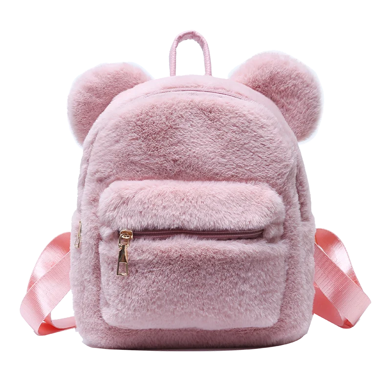 qgtao Korean Mini Backpack For Girls Cute New Bear Ears Plush Women Backpack Faux Fur Shoulders Bag Furry Ladies Bagpack KPOP