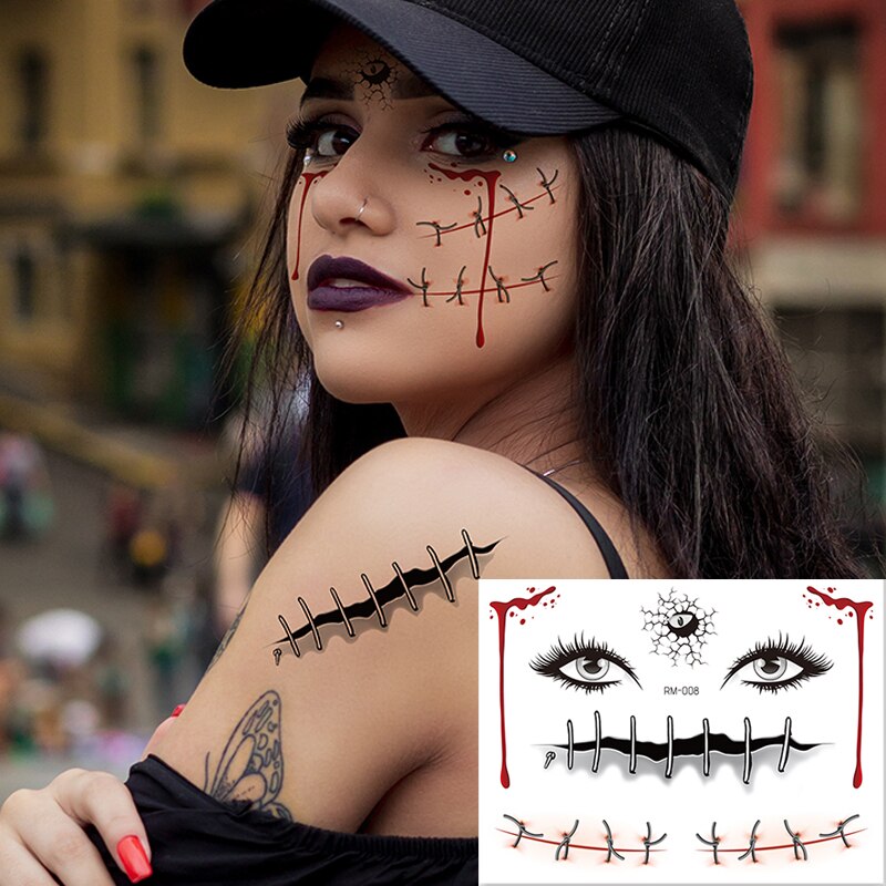 Halloween Face Temporary Tattoo Sticker Festival Party Body Makeup Stickers moon spider scar fake tattoo for woman men girls boy