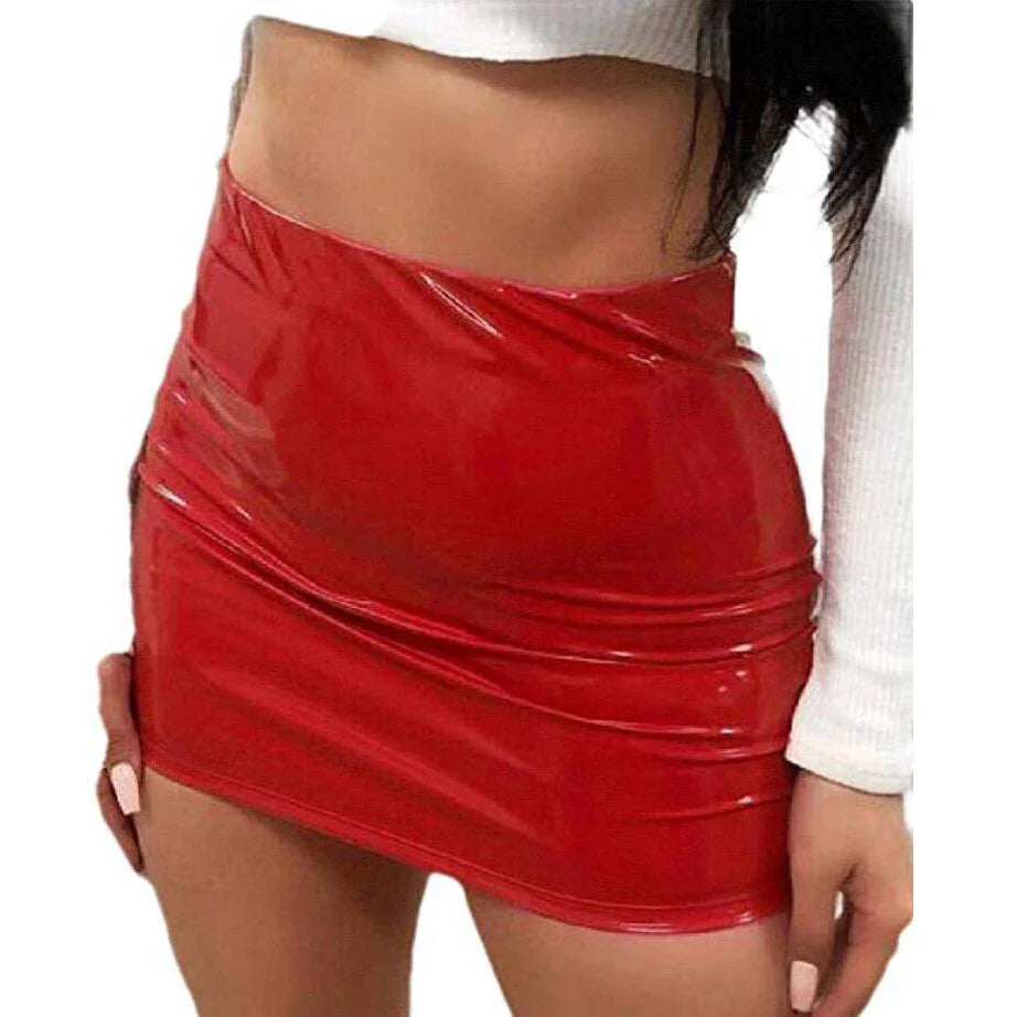 qgtao High Waist Faux Latex Wet Look Shiny PVC Package Hip Pencil Skirt Candy Color PU Leather Jupe Faldas Sexy Clubwear Mini Skirts