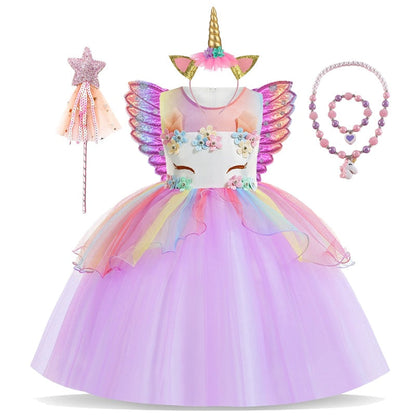 Unicorn Girls Knee Dress Kids Birthday Party Princess Lolita Costume for Halloween Christmas Children Ball Stage Disfraz Mujer