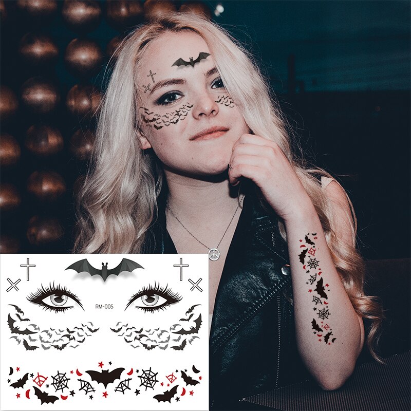 Halloween Face Temporary Tattoo Sticker Festival Party Body Makeup Stickers moon spider scar fake tattoo for woman men girls boy