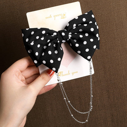 AWAYTR New Bow Pearls Chain Barrettes Hairpins For Women Rhinestone Spring Hair Clips Ribbon Headband Ponytail Hair Accessories