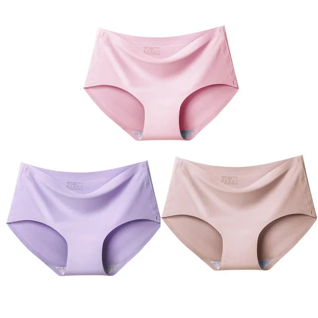 qgtao 3PCS Women's Panties Ice Silk Underwear Sexy Seamless Lingerie For Women Mid Rise Female Lingerie Briefs Traceless Underpants