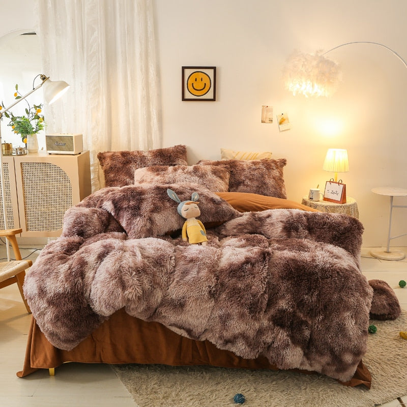 Yeknu - Super Shaggy Coral Fleece Warm Cozy Princess Bedding Set Mink Velvet Quilt/Duvet Cover Set Bed Comforter Blanket Pillowcases