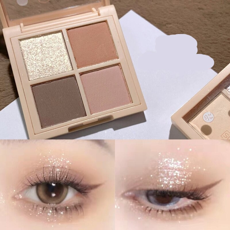 Bright Daylight 4 Colors Eyeshadow Palette Glitter Matte Eye shadow Shiny Shading Powder Soft Pink Peach Color Highlight Makeup