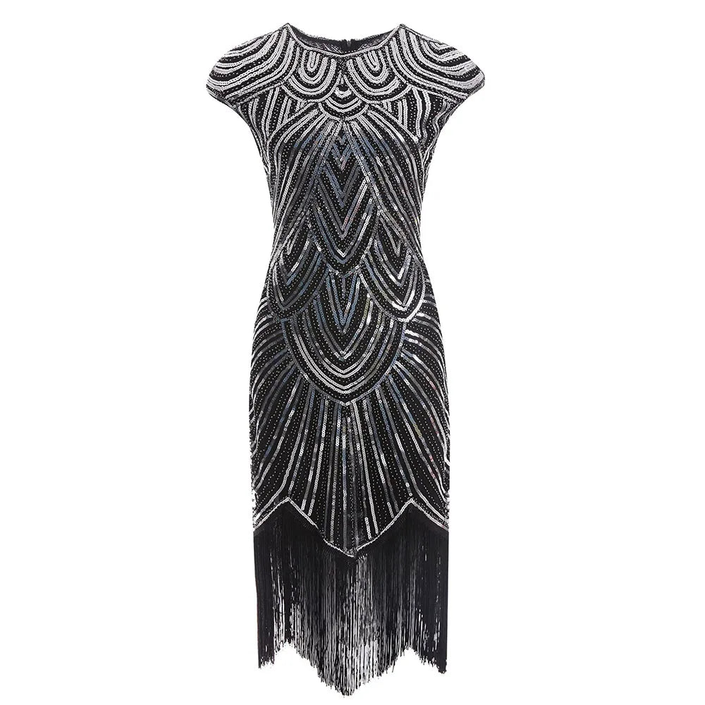 qgtao Vintage 1920s Flapper Great Gatsby Dress O-Neck Cap Sleeve Sequin Fringe Party Midi Dress Vestidos Verano 2019 Summer Dress