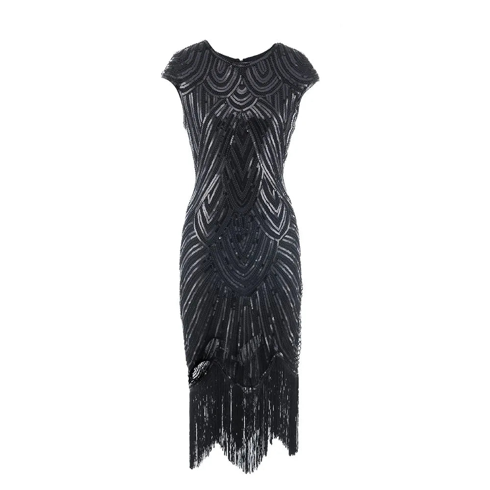 qgtao Vintage 1920s Flapper Great Gatsby Dress O-Neck Cap Sleeve Sequin Fringe Party Midi Dress Vestidos Verano 2019 Summer Dress