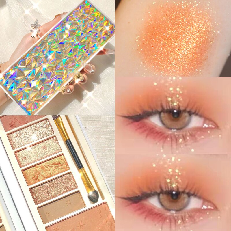 Starry Diamond 8 Colors Eyeshadow Palette Glitter Matte Shiny Eye Makeup Long Lasting Contour Powder Brighten Eye With LED Light