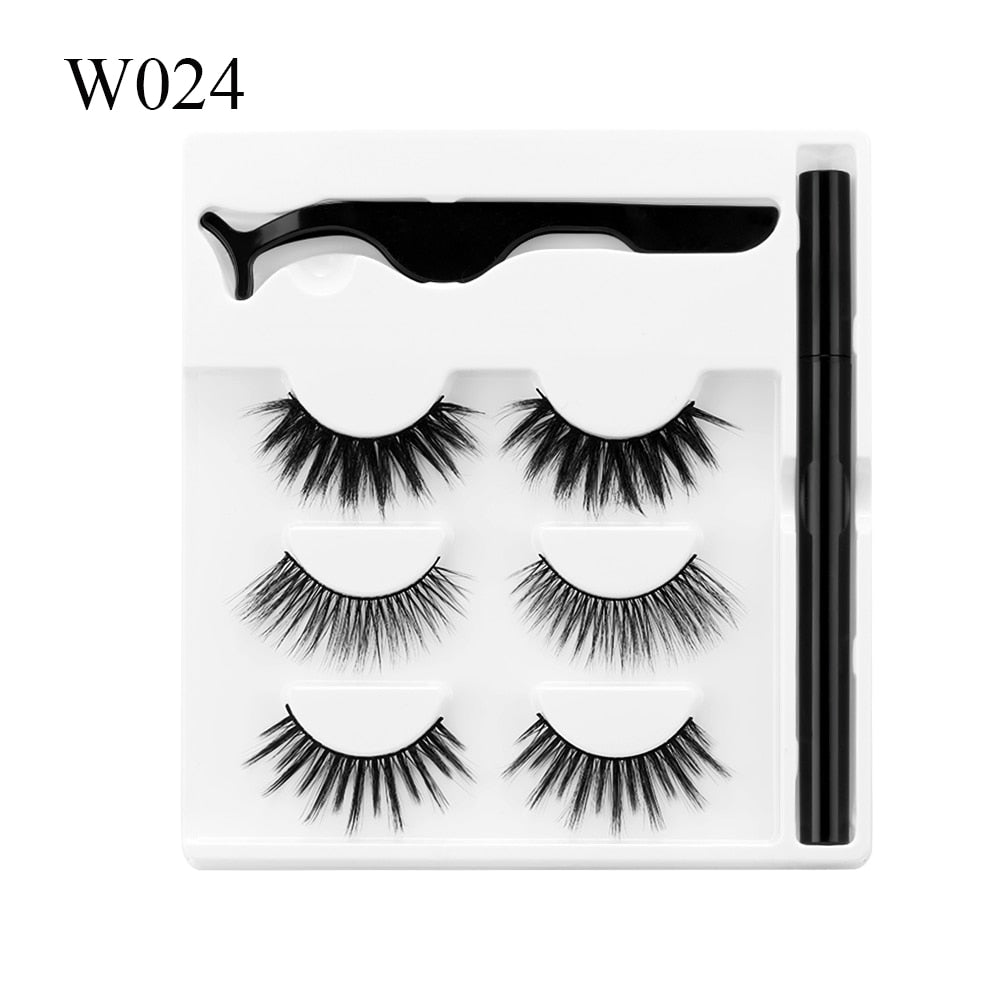 3 Pairs Self Adhesive False Eyelashes Eyeliner Kit a Liquid Eyeliner Non Magnetic Lashes No Glue Needed Eye Makeup Tools