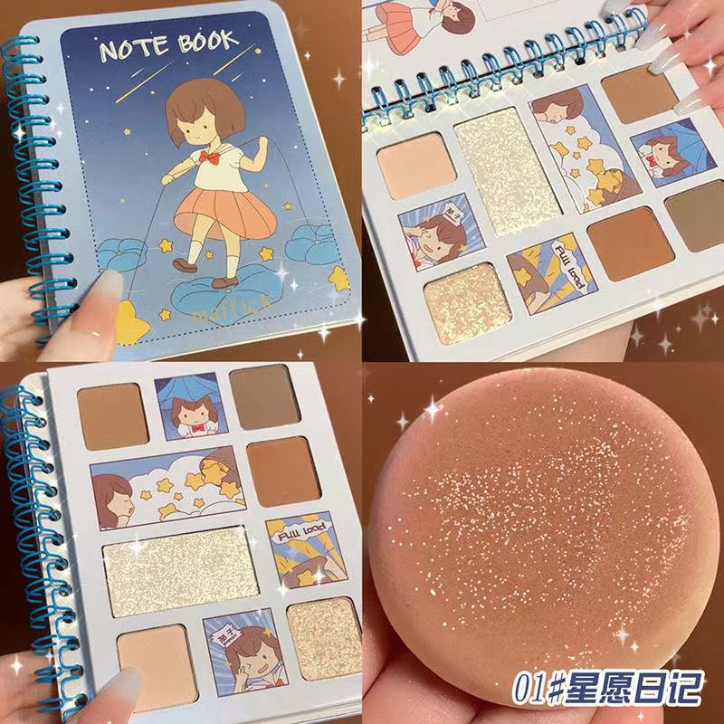 Notebook 6 Color Shiny Eyeshadow Palette Pearlescent Shimmer Matte Eyeshadow Pallete Pigmented Metallic Glitter Makeup Palette