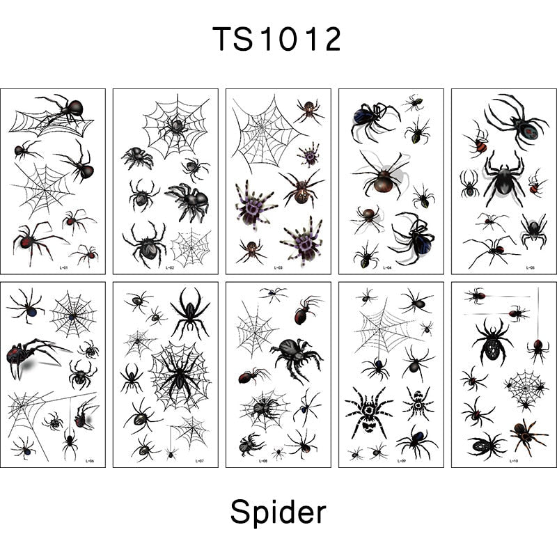 FlorVida 10pcs Kit 12*7cm Temporary Tattoo Stickers For Festival Kids Animal Ocean Space Flowers Spider Halloween Christmas Set