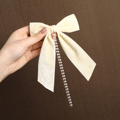 AWAYTR New Bow Pearls Chain Barrettes Hairpins For Women Rhinestone Spring Hair Clips Ribbon Headband Ponytail Hair Accessories