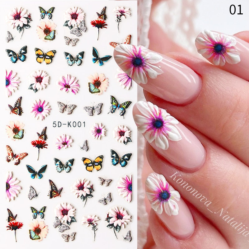 1 Sheet Embossed Snowflakes 5D Nail Stickers Decal Winter Christmas Nail Art Decoration Manicure Butterfly Nail Stickers Design