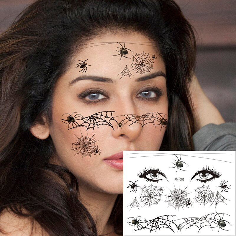 Halloween Face Temporary Tattoo Sticker Festival Party Body Makeup Stickers moon spider scar fake tattoo for woman men girls boy