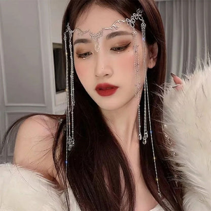 J78E Long Tassel Waterdrop Crystal Retro Hairband for Women Chinese Style Accessories