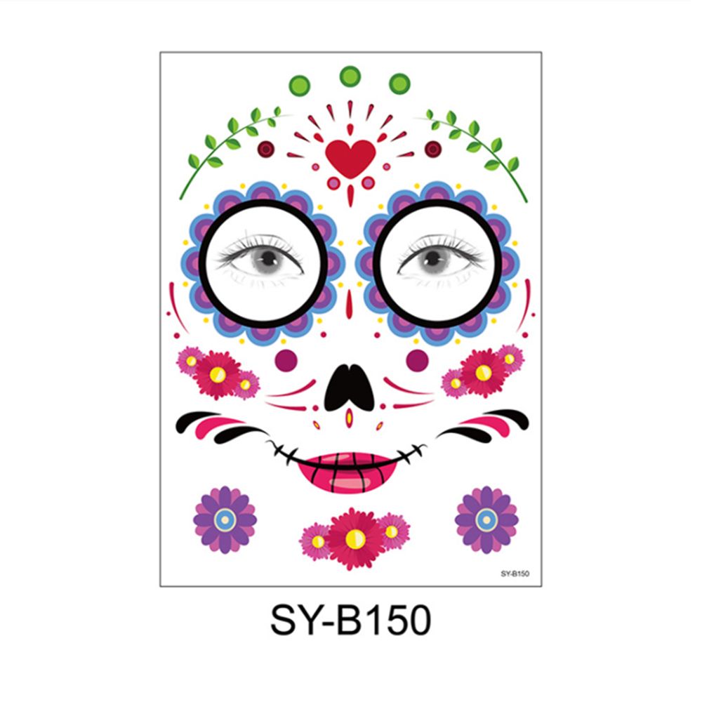 Waterproof Facial Makeup Sticker Special Face tattoo Day Of The Dead Skull Face Dress Up Halloween Temporary Tattoo Stickers