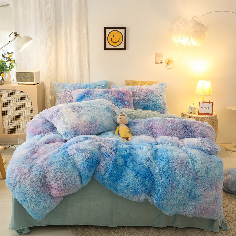 Yeknu - Super Shaggy Coral Fleece Warm Cozy Princess Bedding Set Mink Velvet Quilt/Duvet Cover Set Bed Comforter Blanket Pillowcases