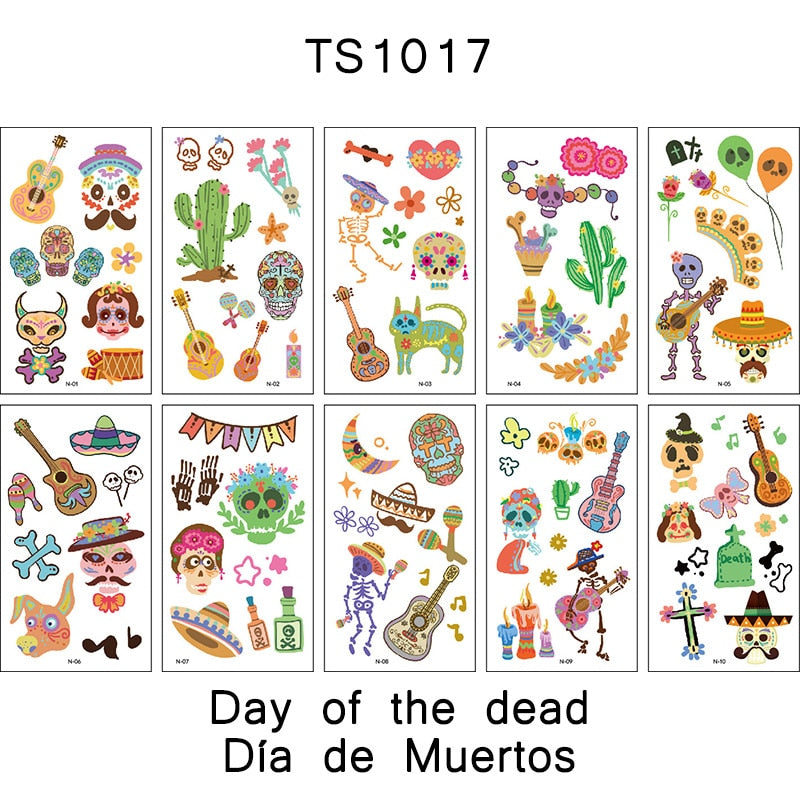 FlorVida 10pcs Kit 12*7cm Temporary Tattoo Stickers For Festival Kids Animal Ocean Space Flowers Spider Halloween Christmas Set