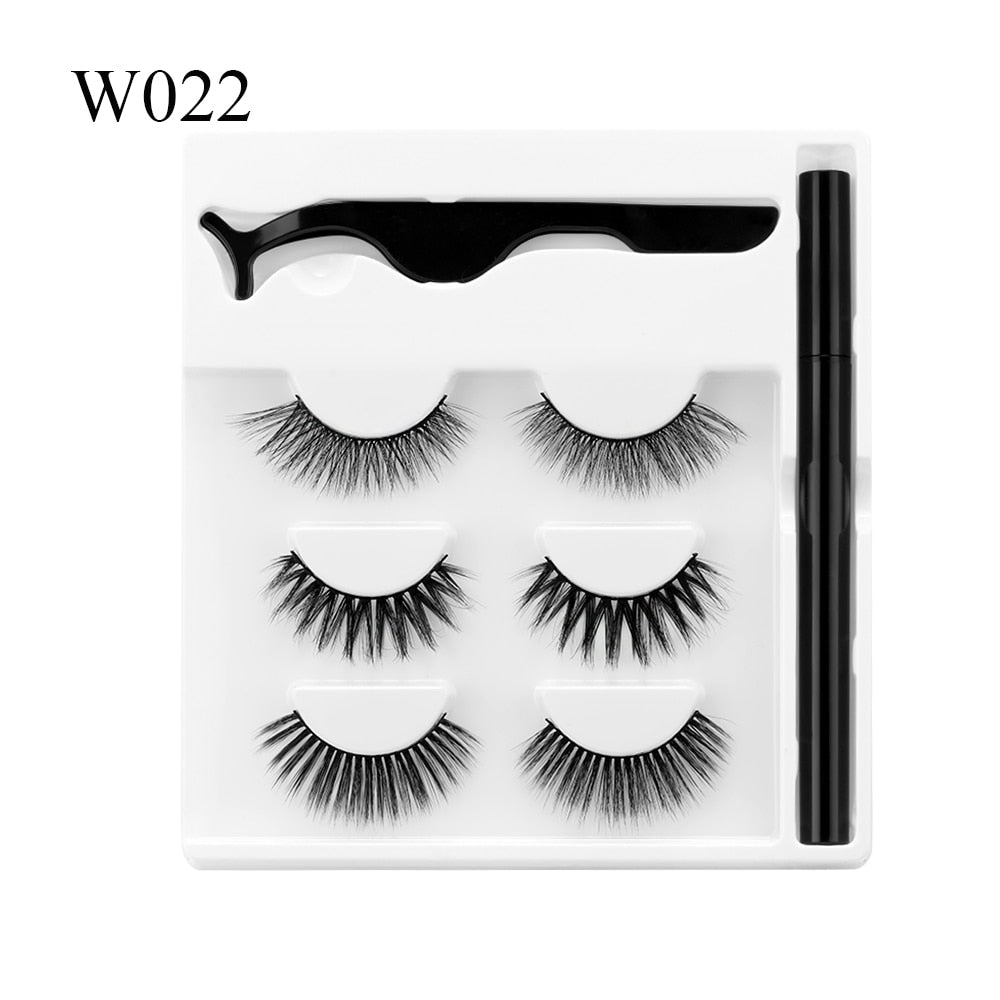 3 Pairs Self Adhesive False Eyelashes Eyeliner Kit a Liquid Eyeliner Non Magnetic Lashes No Glue Needed Eye Makeup Tools