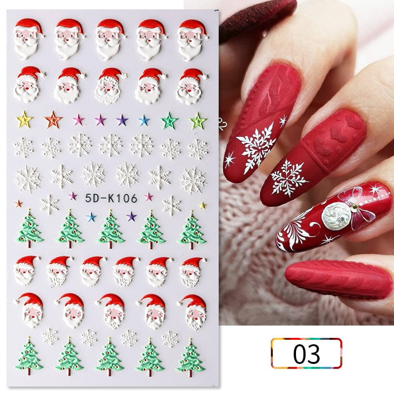 1 Sheet Embossed Snowflakes 5D Nail Stickers Decal Winter Christmas Nail Art Decoration Manicure Butterfly Nail Stickers Design