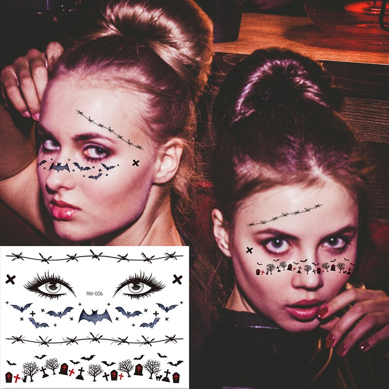 Halloween Face Temporary Tattoo Sticker Festival Party Body Makeup Stickers moon spider scar fake tattoo for woman men girls boy