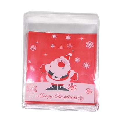 50Pcs 10x10cm Christmas Candy Cookie Gift Bags Plastic Self-adhesive Biscuits Snack Packaging Bags Xmas Party Decoration Favors